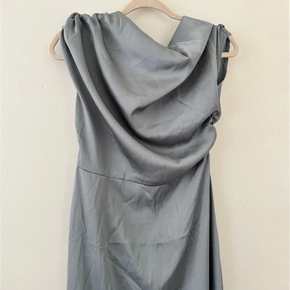 Asymmetrical Neckline Elegant Satin Dress - Picture 6 of 6